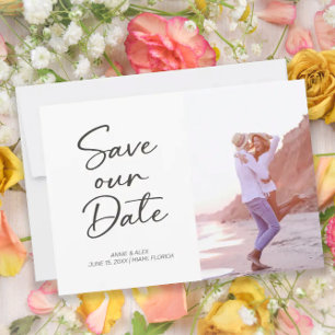Modern Brush Script 2 Photo Wedding  Save The Date