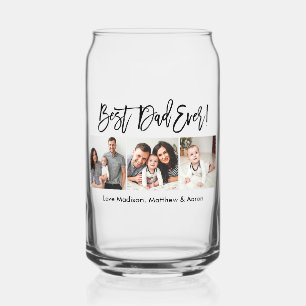 Modern Brush Script 3 Photo Best Dad Ever Can Glass