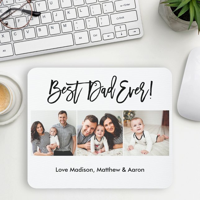 Modern Brush Script 3 Photo Best Dad Ever Mouse Mat (Customize to change your personalized text size or text style.)