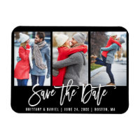 Modern Brush Script 3 Photo Save The Date Blk