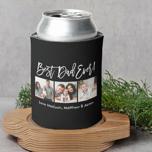 Modern Brush Script 3 Photos Best Dad Ever Can Cooler