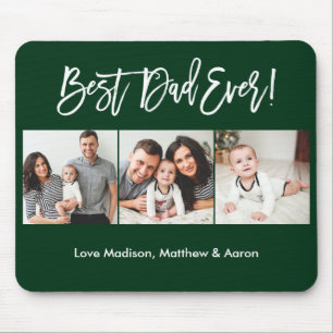 Modern Brush Script 3 Photos Best Dad Ever Green Mouse Mat