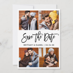 Modern Brush Script 4 Photo Collage Save The Date