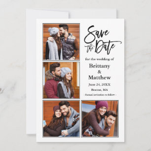 Modern Brush Script 4 Photo Couple Engagement Save The Date