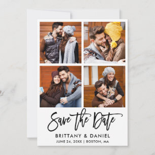 Modern Brush Script 4 Photo Couple Save The Date