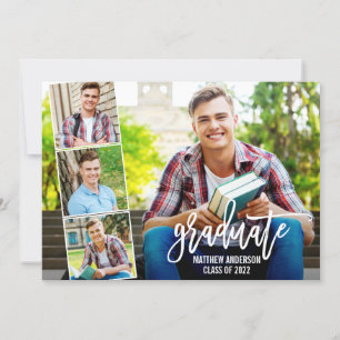 Modern Brush Script 4 Photo Graduation Announcement