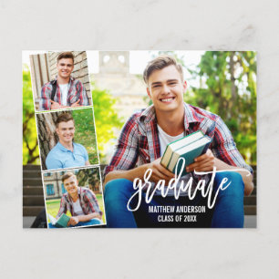 Modern Brush Script 4 Photo Graduation Party Postcard