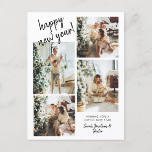 Modern Brush Script 4 Photo Happy New Year Postcard