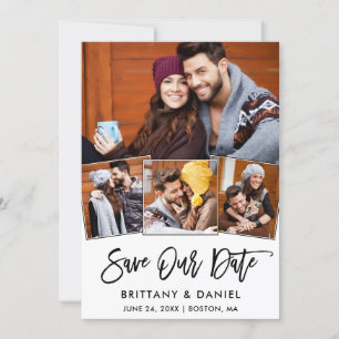 Modern Brush Script 4 Photo Save Our Date Card
