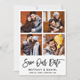 Modern Brush Script 4 Photo Save Our Date Card