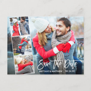 Modern Brush Script 4 Photo Save The Date Postcard