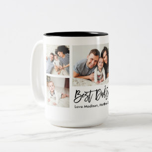 Modern Brush Script 5 Photo Best Dad Ever  Two-Tone Coffee Mug