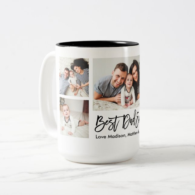 Modern Brush Script 5 Photo Best Dad Ever  Two-Tone Coffee Mug (Front Left)
