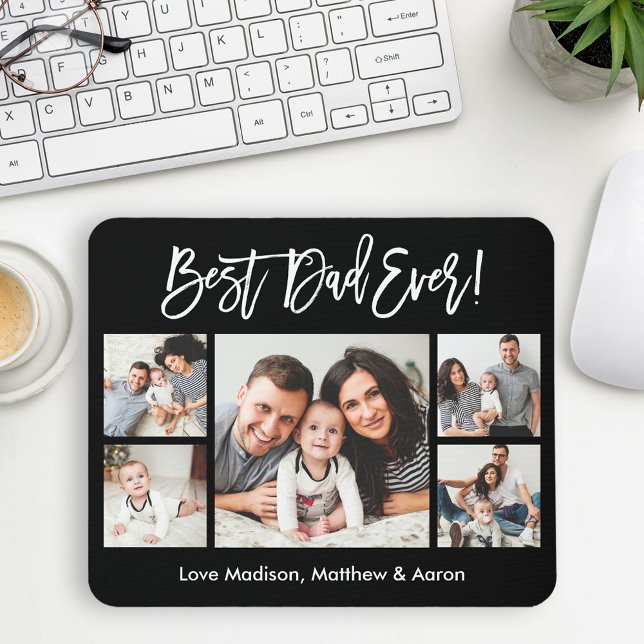Modern Brush Script 5 Photos Best Dad Ever Mouse Mat (Customize to change your personalized text size or text style.)