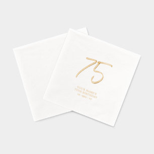 Modern Brush Script 75th Birthday Party Foil Napkins