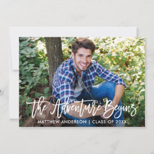 Modern Brush Script Adventure Begins Graduation Announcement