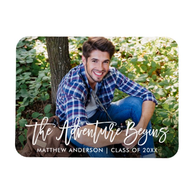 Modern Brush Script Adventure Begins Graduation Magnet (Horizontal)