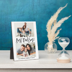 Modern Brush Script Best Dad Ever 2 Photo Plaque