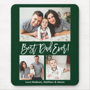 Modern Brush Script Best Dad Ever 3 Photos Green Mouse Mat
