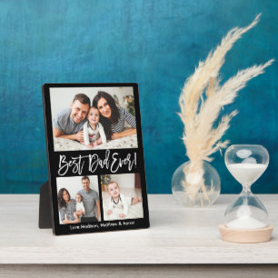 Modern Brush Script Best Dad Ever 3 Photos Plaque