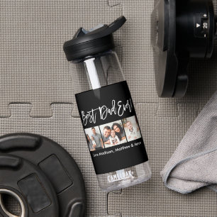 Modern Brush Script Best Dad Ever 3 Photos Water Bottle