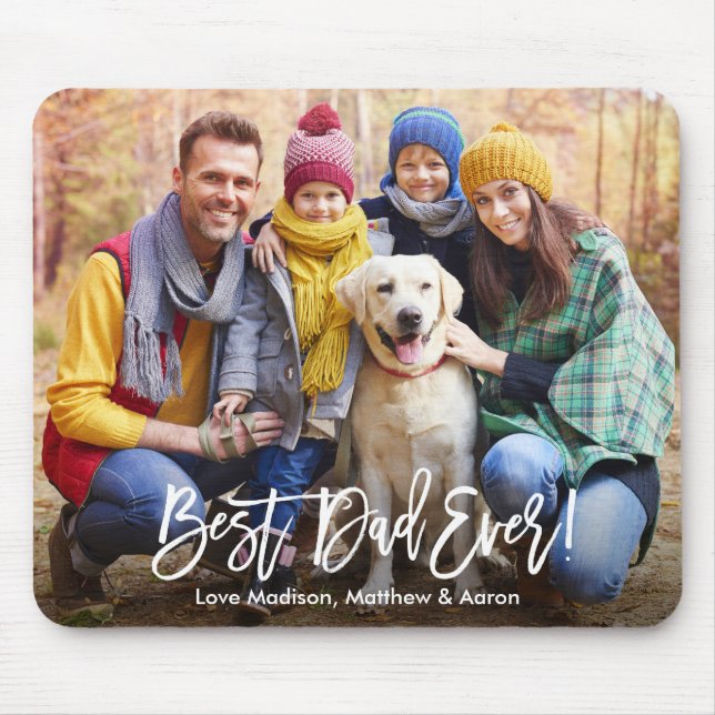 Modern Brush Script Best Dad Ever Photo Mouse Mat (Front)