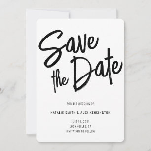 Modern Brush Script Black White Wedding Save The Date