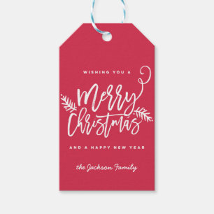 Modern Brush Script Bright Christmas Gift Tag Red