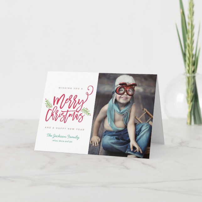 Modern Brush Script Bright Christmas Holiday Photo (Front)