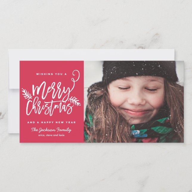 Modern Brush Script Bright Christmas Holiday Photo (Front)
