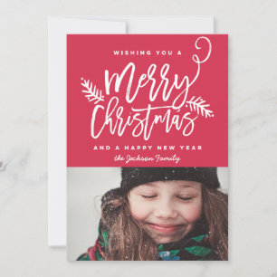 Modern Brush Script Bright Christmas Holiday Photo Card