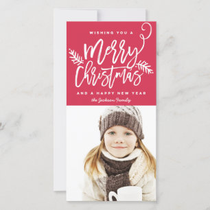 Modern Brush Script Bright Christmas Holiday Photo Card