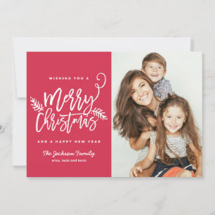 Modern Brush Script Bright Christmas Holiday Photo Card