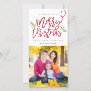 Modern Brush Script Bright Christmas Holiday Photo Card