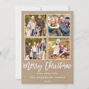 Modern Brush Script Christmas 4 Photo Kraft Holiday Card