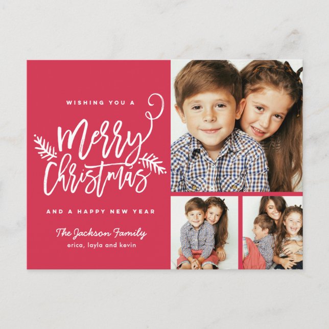 Modern Brush Script Christmas Holiday 3-Photo (Front)