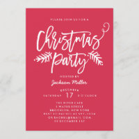 Modern Brush Script Christmas Holiday Party Red