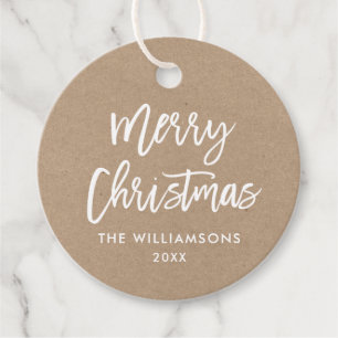 Modern Brush Script Christmas Kraft Favour Tags