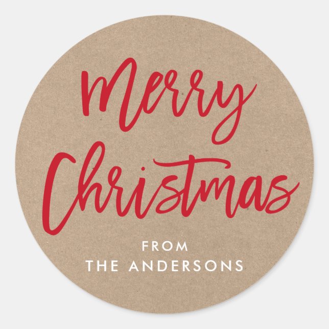 Modern Brush Script Christmas Kraft Gift Sticker (Front)