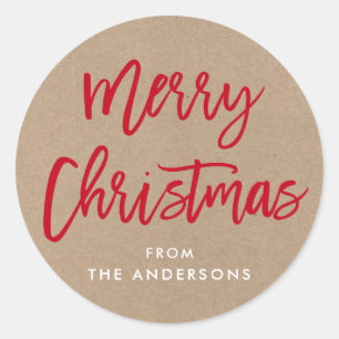 Modern Brush Script Christmas Kraft Gift Sticker