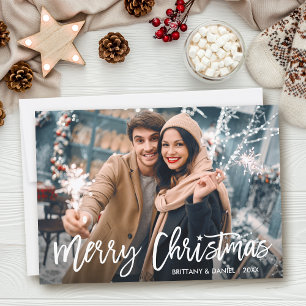 Modern Brush Script Christmas Star Photo Holiday Card