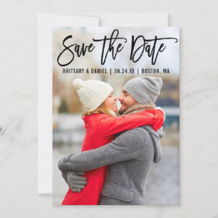 Modern Brush Script Couple Photo B Save The Date