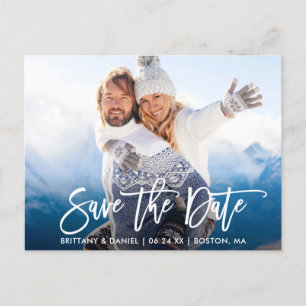 Modern Brush Script Couple Photo Save The Date W Postcard