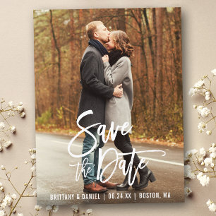 Modern Brush Script Engagement Save The Date Photo Postcard