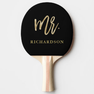 Modern Brush Script Faux Gold Mr Ping Pong Paddle