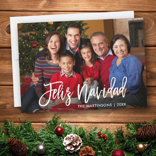 Modern Brush Script Feliz Navidad Family Photo Holiday Card