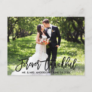 Modern Brush Script Forever Thankful Photo Wedding Postcard
