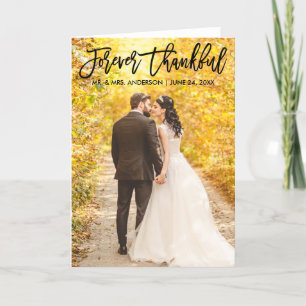 Modern Brush Script Forever Thankful Wedding Fold Thank You Card