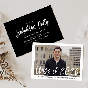 Modern Brush Script Framed Photo Graduation Party Invitation
