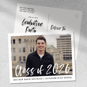 Modern Brush Script Framed Photo Graduation Party Postcard